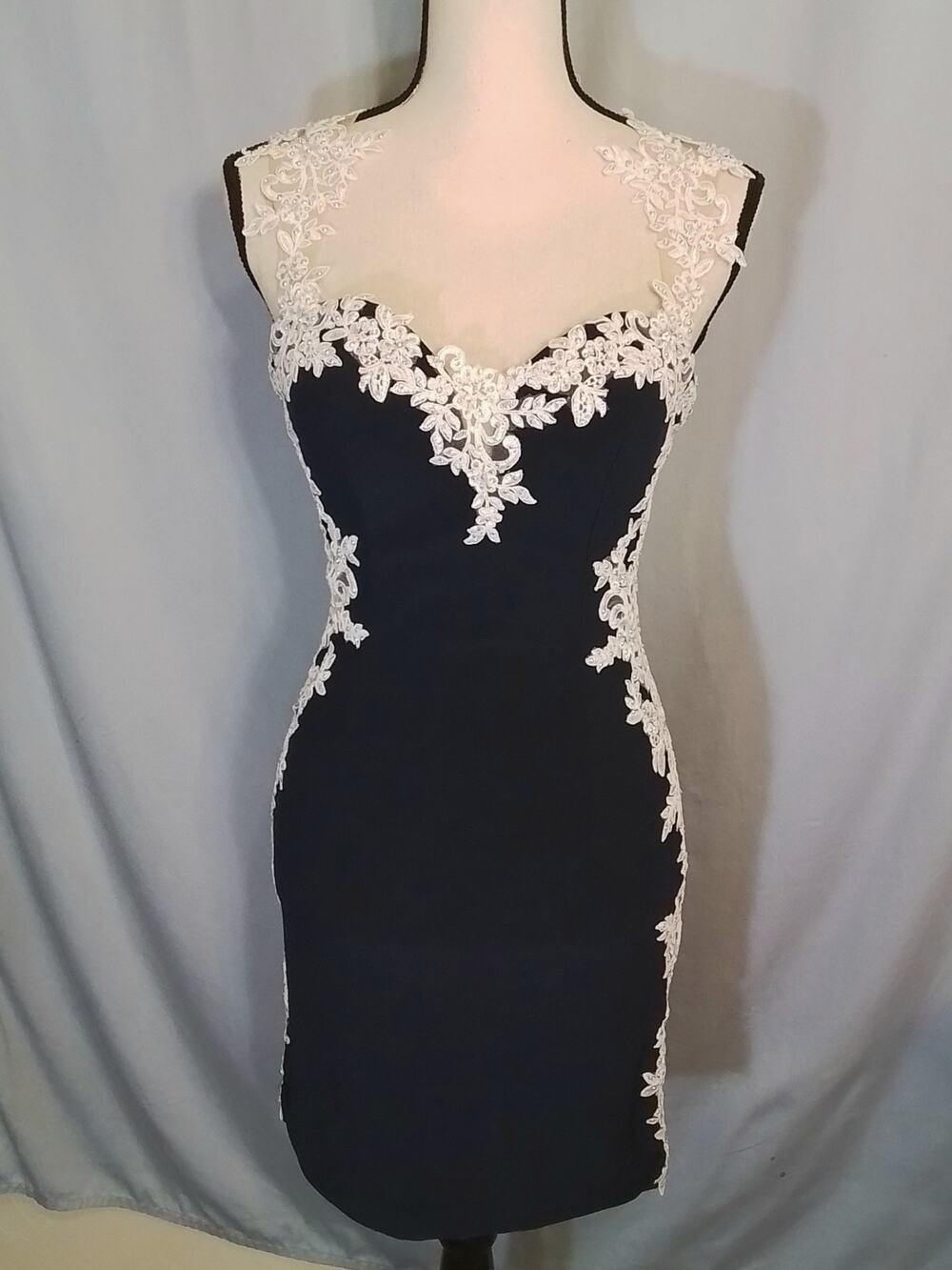 Fiesta Fashion navy mini dress with elusion and lace